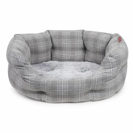 Grey Plaid Oval Dog Bed - Small - image 2
