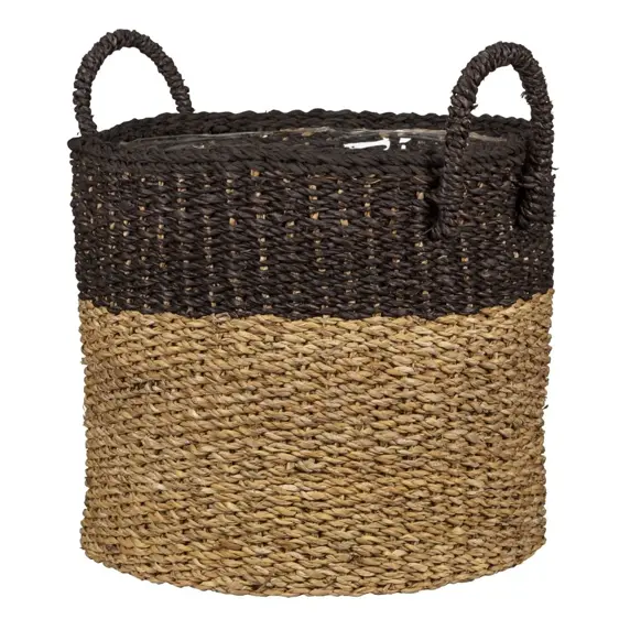 Handled Seagrass Two-Toned Planter Ø27cm - image 1