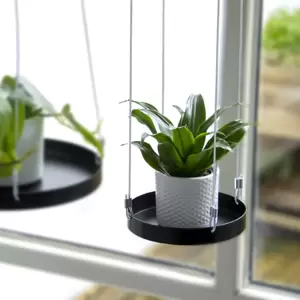 Round Hanging Plant Tray - Black (S)