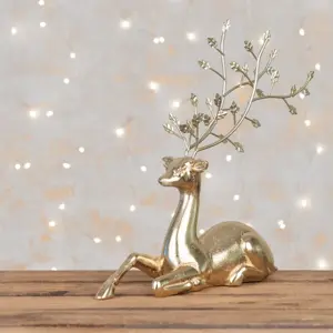 Holly Antler Deer Decoration - Sitting