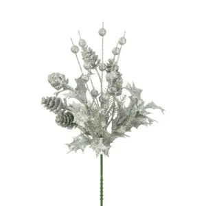 Holly & Pinecones Glitter Spray - Silver