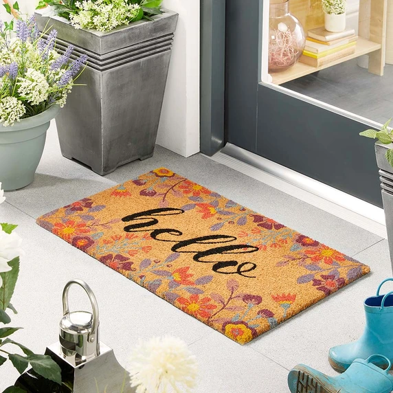 Hug Rug Floral Hello Coir Doormat - image 1