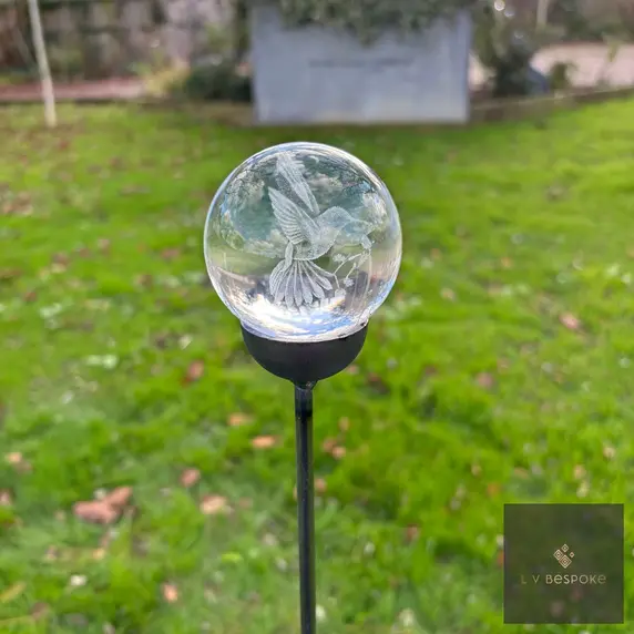 Hummingbird Glass Orb Garden Stake