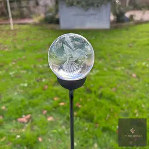 Hummingbird Glass Orb Garden Stake