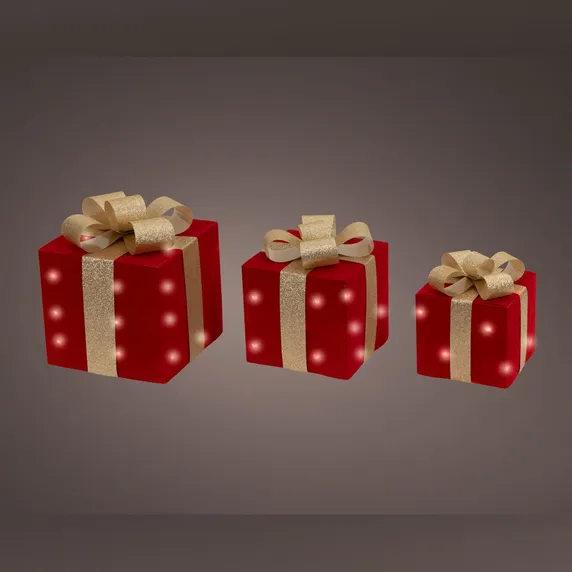 Illuminated Decorative Gift Boxes Set - Red