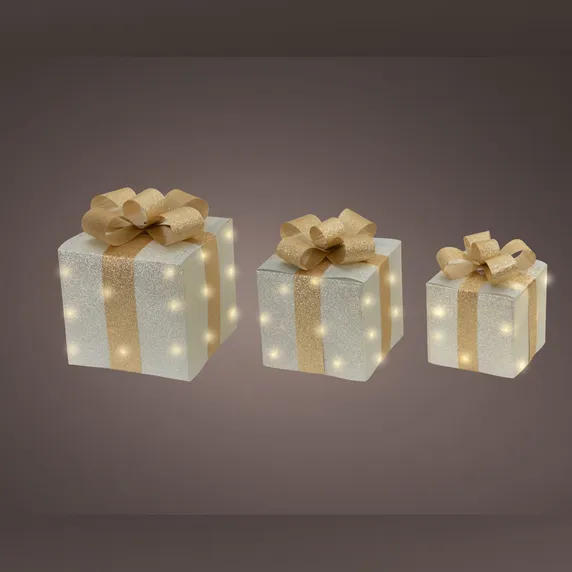 Illuminated Decorative Gift Boxes Set - Silver