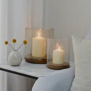 Ivyline Amelia Ribbed Glass Candle Holder - Medium