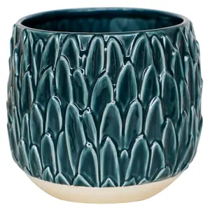 Ivyline Arles Leaf Embossed Teal Planter - Small - image 2