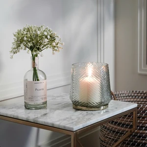 Ivyline Elm Embossed Glass Candle Holder - Clear Grey