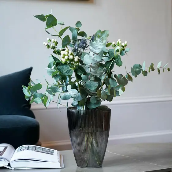 Ivyline Charcoal Ribbed Tall Vase