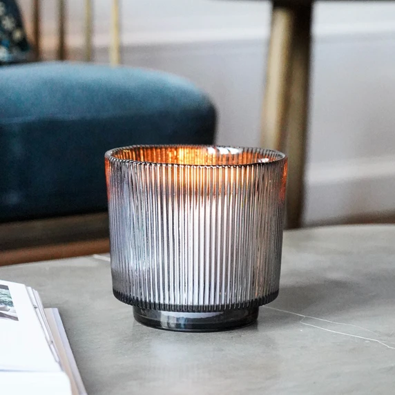 Ivyline Ribbed Charcoal Candle Holder - Small - image 1