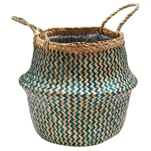 Ivyline Seagrass Chevron Teal Lined Basket - image 2