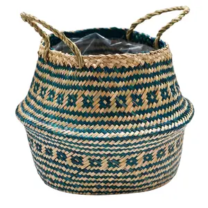Ivyline Seagrass Tribal Teal Lined Basket