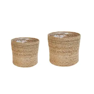 Ivyline Theo Basket Planter Set - Natural