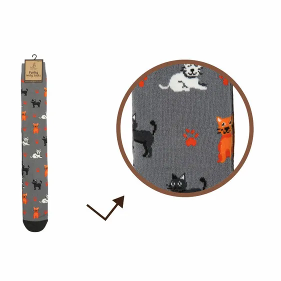 Ladies Crazy Cats Welly Socks