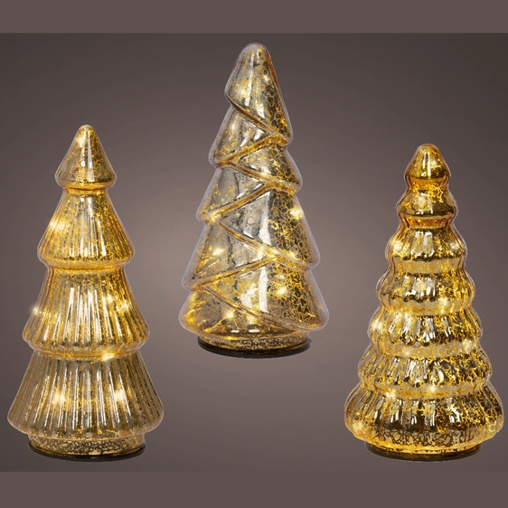 Light Up Decorative Gold Glass Tree Set