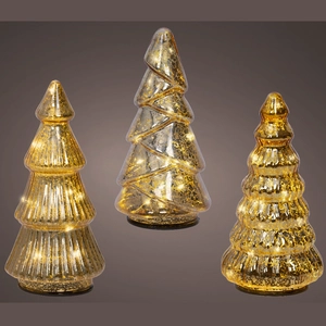 Light Up Decorative Gold Glass Tree Set