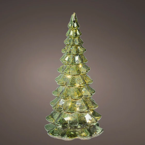 Light Up Decorative Green Glass Tree - 21cm
