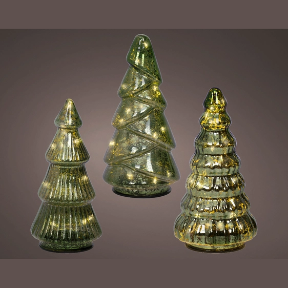 Light Up Decorative Green Glass Tree Set