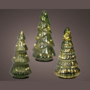 Light Up Decorative Green Glass Tree Set