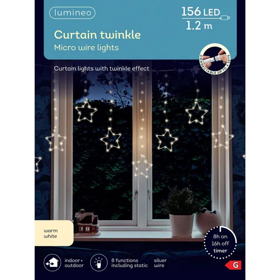 Lumineo Micro Wire Silver Star Curtain Lights - Warm White - image 2