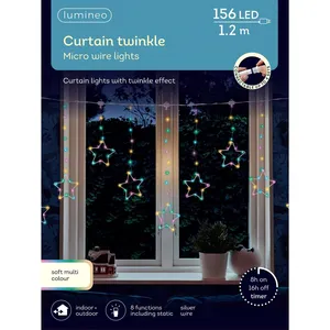 Lumineo Micro Wire Silver Star Curtain Lights - Multi - image 2