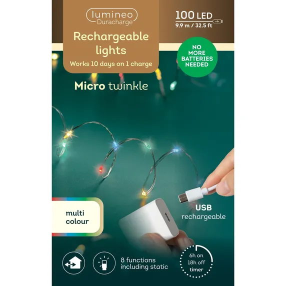 Lumineo Rechargeable Micro Wire String Lights - Multi - image 2