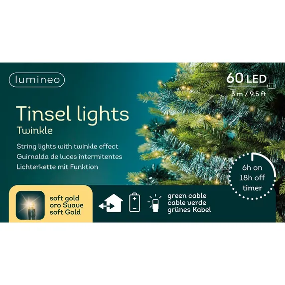 Lumineo Tinsel Garland String Lights - Emerald Green - image 2