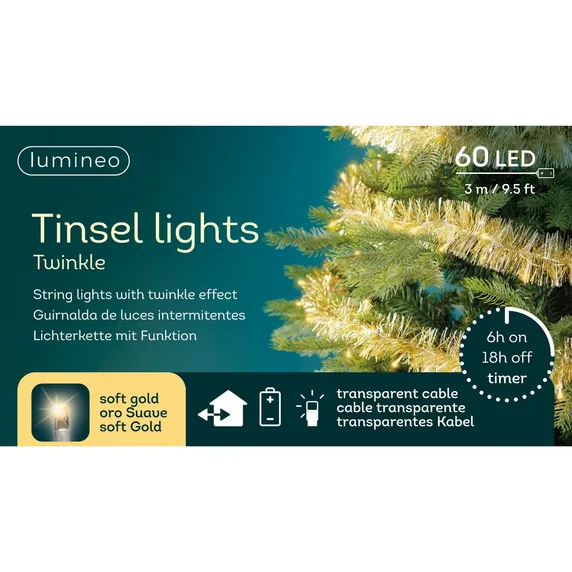 Lumineo Tinsel Garland String Lights - Gold - image 2