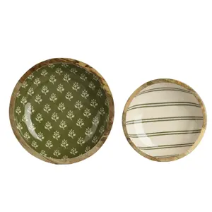 Mango Wood Bowls Set - Green