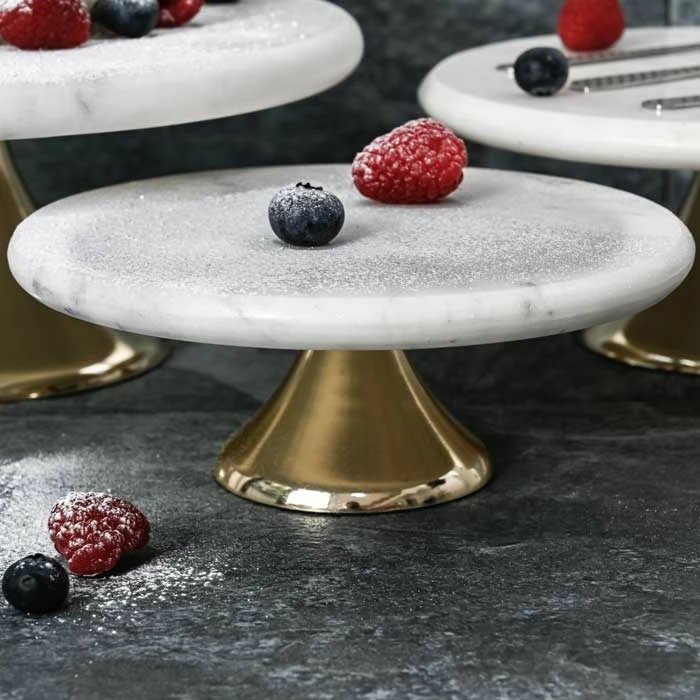 Marble & Gold Cake Stand - Small - Cowell's Garden Centre