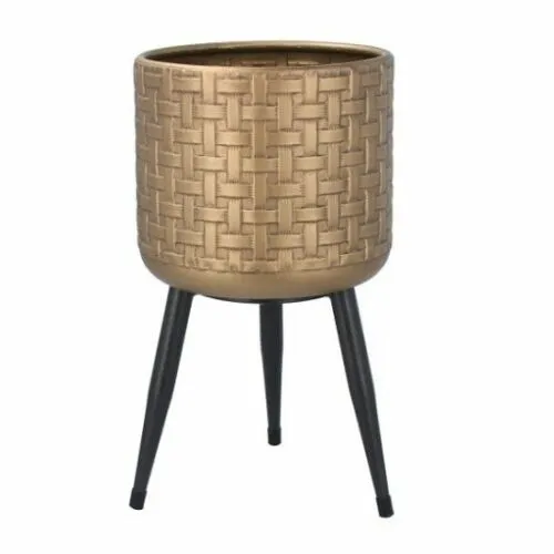 Metal Basketweave Gold Pot On Legs - Ø20cm