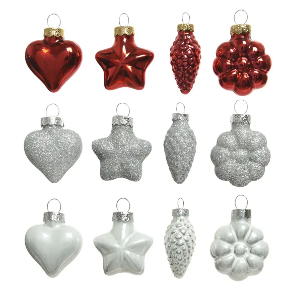 Mixed Shape Bauble Set - White & Red - image 1