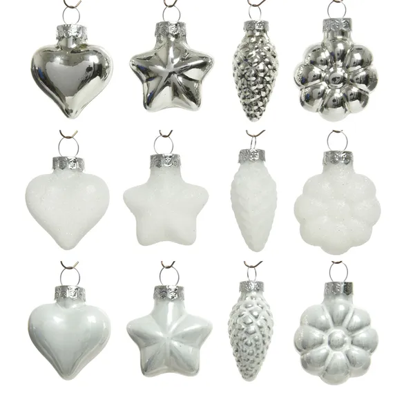 Mixed Shape Bauble Set - White & Silver - image 1
