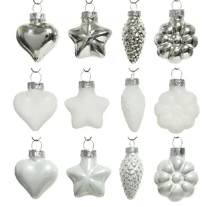 Mixed Shape Bauble Set - White & Silver