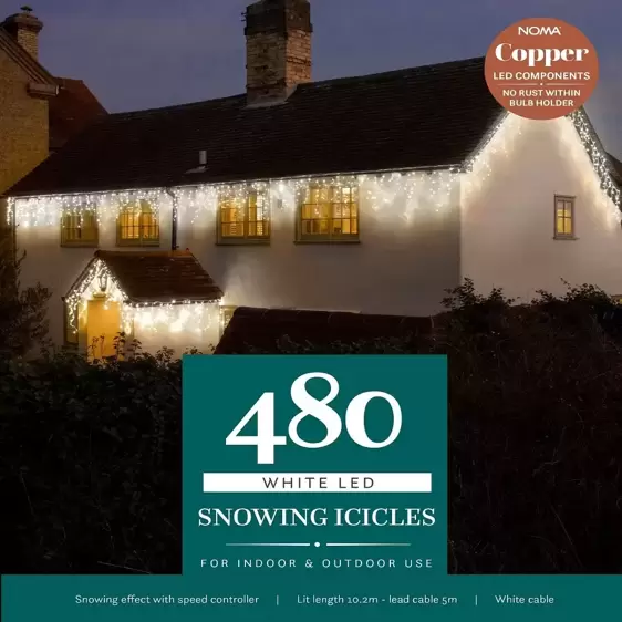 Noma Snowing White Icicle String Lights - 480 - image 1