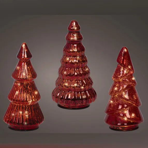 Ornate Glass Illuminated Red Tree Set
