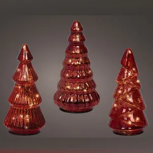 Ornate Glass Illuminated Red Tree Set