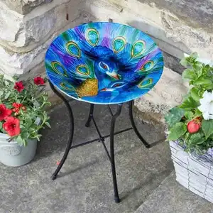Peacock Glass Bird Bath