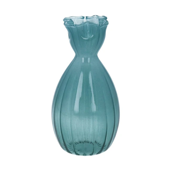 Petrol Blue Frill Tall Bud Vase