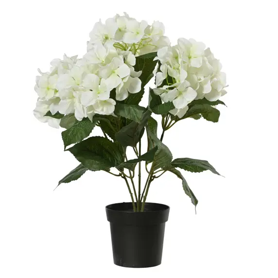 Potted Artificial Hydrangea Plant - White