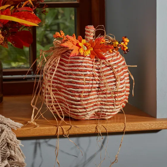 Raffia Pumpkin Decoration - Striped