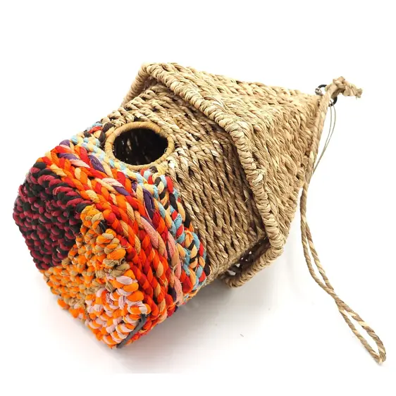 Reclaimed Fabric Pointed Bird House - image 2