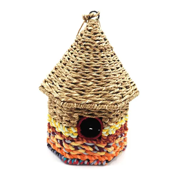 Reclaimed Fabric Pointed Bird House - image 1
