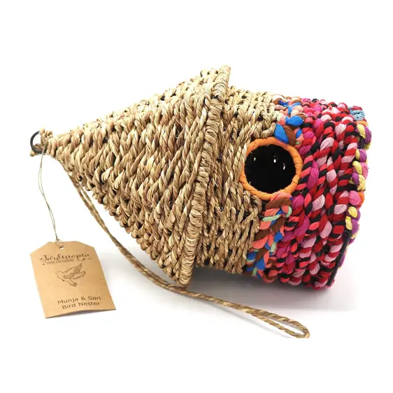 Reclaimed Fabric Pointed Bird House - image 3