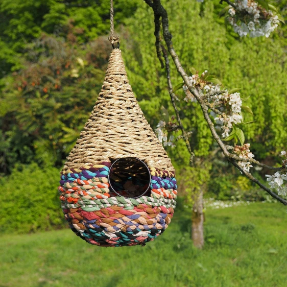 Reclaimed Fabric Teardrop Bird House - image 1
