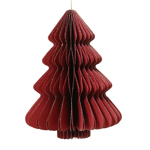 Red Paper Christmas Tree Hanging Decoration - 20cm
