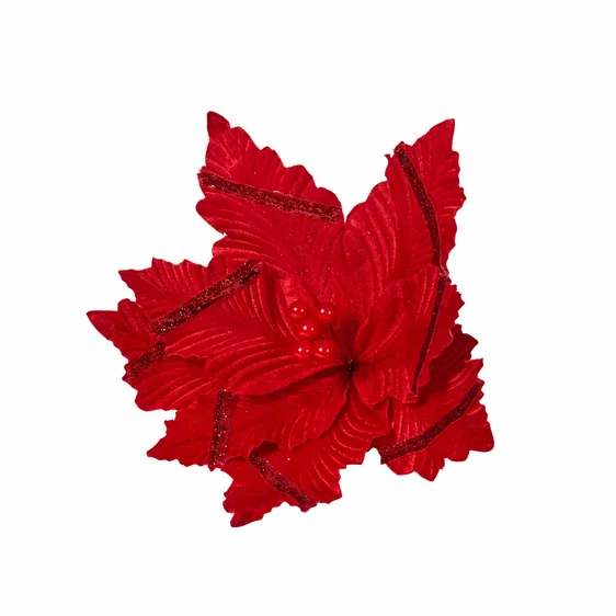 Red Poinsettia Tree Clip - Style 2