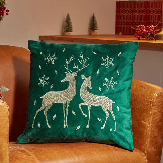 Reindeer Cushion - Emerald