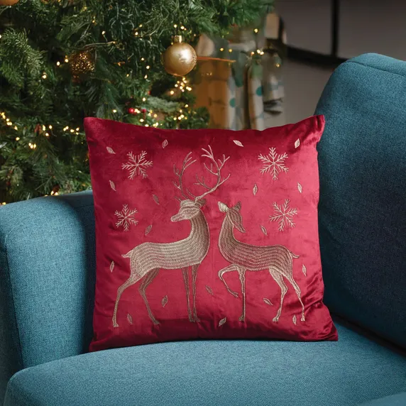Reindeer Cushion - Ruby